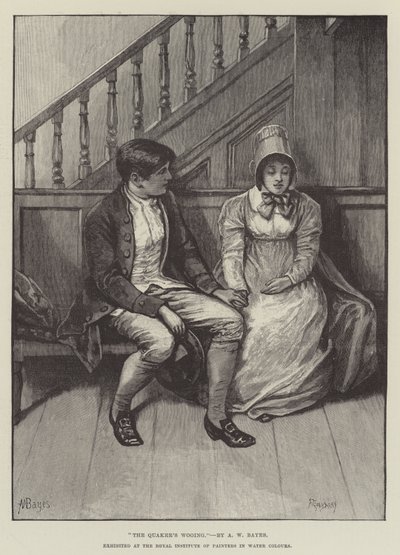 Quaker&39;s Wooing、ロイヤルインスティテュートオブペインターズオブウォーターカラーズに展示 作： Alfred Walter Bayes